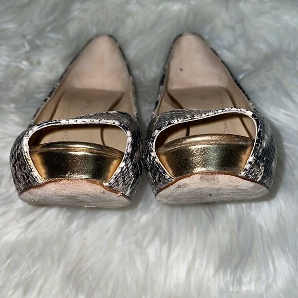 Kate Spade Leather Metallic Snakeskin Peep Toe Pumps - Picture 7 of 8
